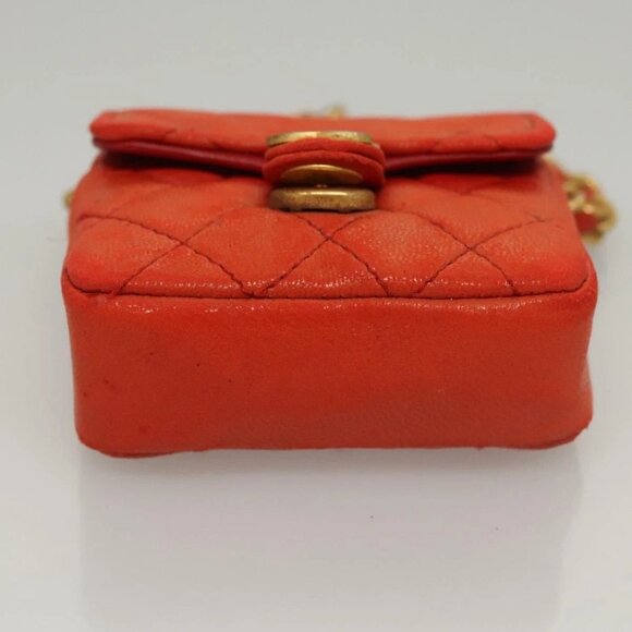 CHANEL Mini Mini Matelasse Charm Lamb Skin Orange CC Auth - Picture 9 of 15
